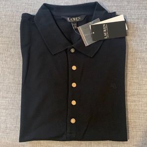 NEW RALPH LAUREN polo shirt - black w pale gold buttons